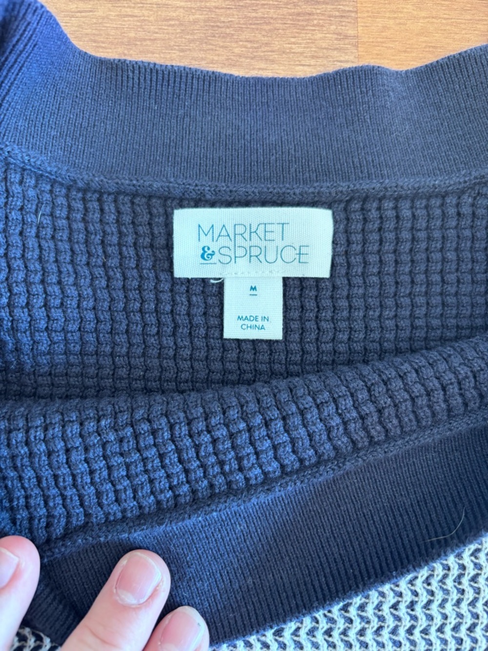 Market & Spruce Men's Dark Navy Waffle-Knit Crewneck Sweater
